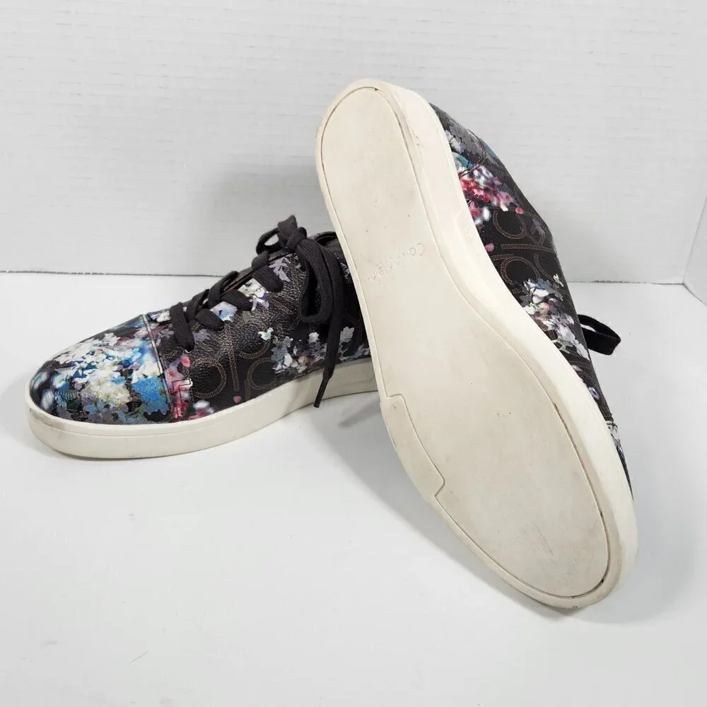 Calvin Klein Imilia Brown Floral Print Sneakers Shoes Size US 8